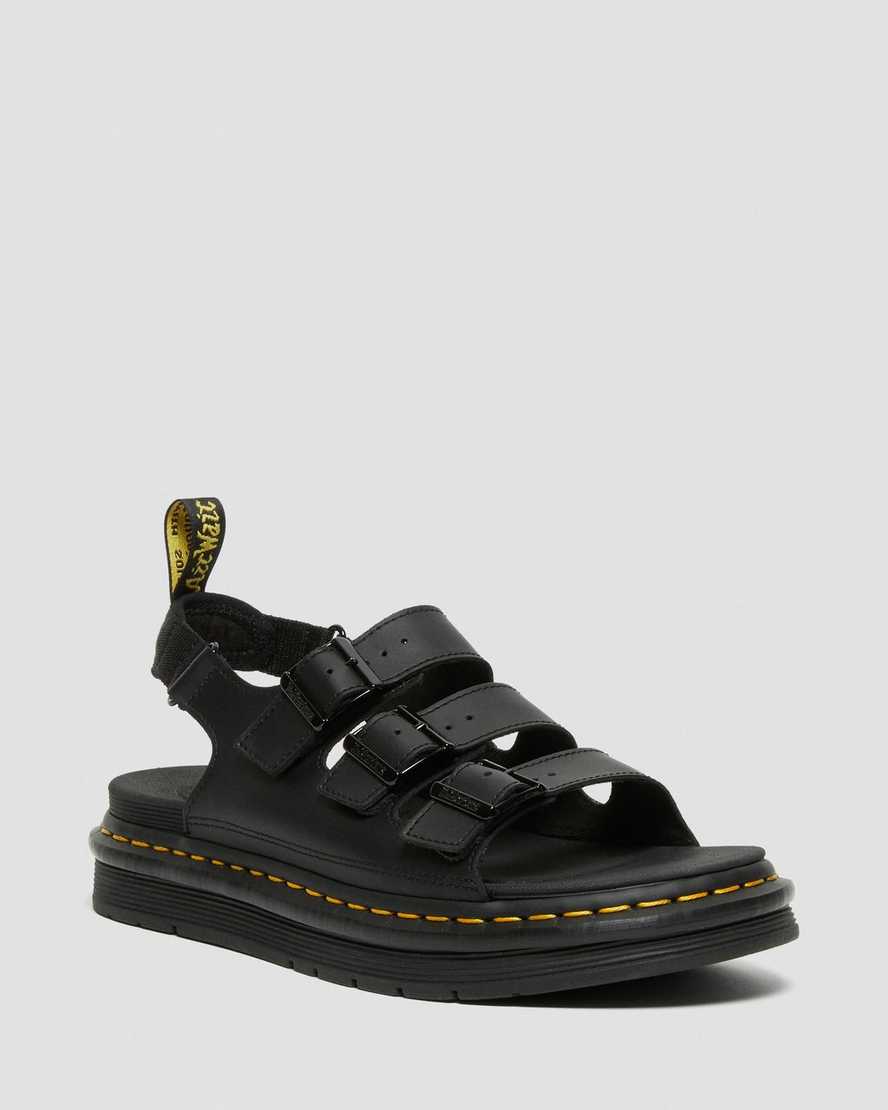 Dr. Martens Soloman Nahka Strap Miesten Sandaalit - Mustat Sandaalit [471-SQIWFU]